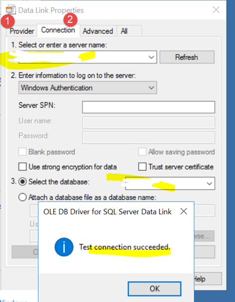 Successful test connection message